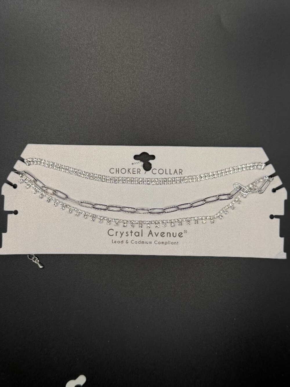 Crystal Avenue 3 Layer Silver Tone Rhinestone Chain Choker Necklace